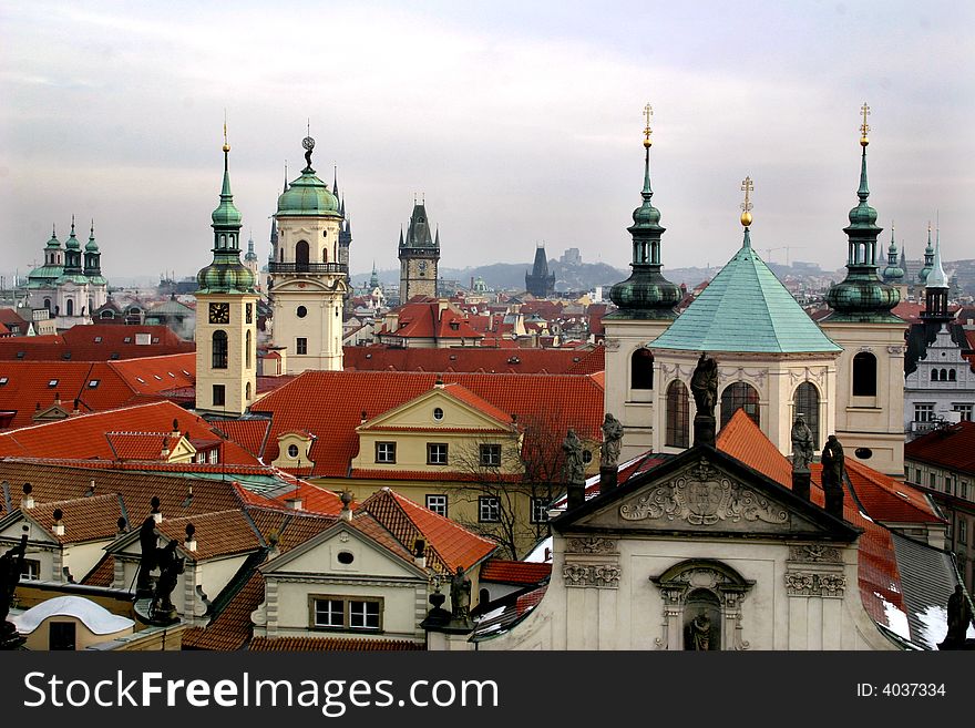 Air photo on the Prague's towers on the
Old Town -Czech