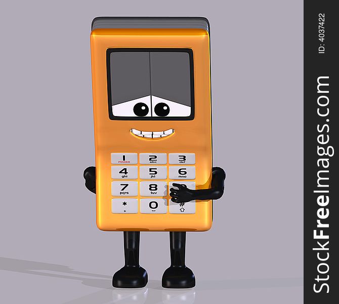 A multicolored cell phone with arms and legs Image contains a Clipping Path. A multicolored cell phone with arms and legs Image contains a Clipping Path