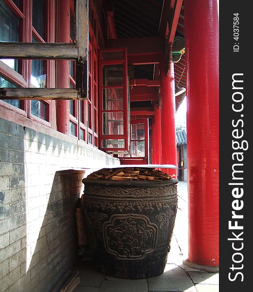 Firewood and vat in temple