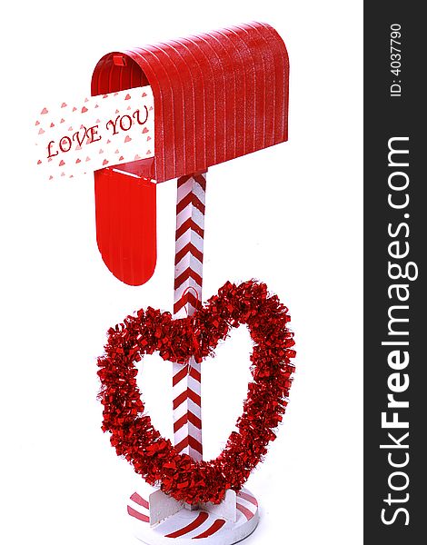 Valentines love letter with mailbox and red heart. Valentines love letter with mailbox and red heart