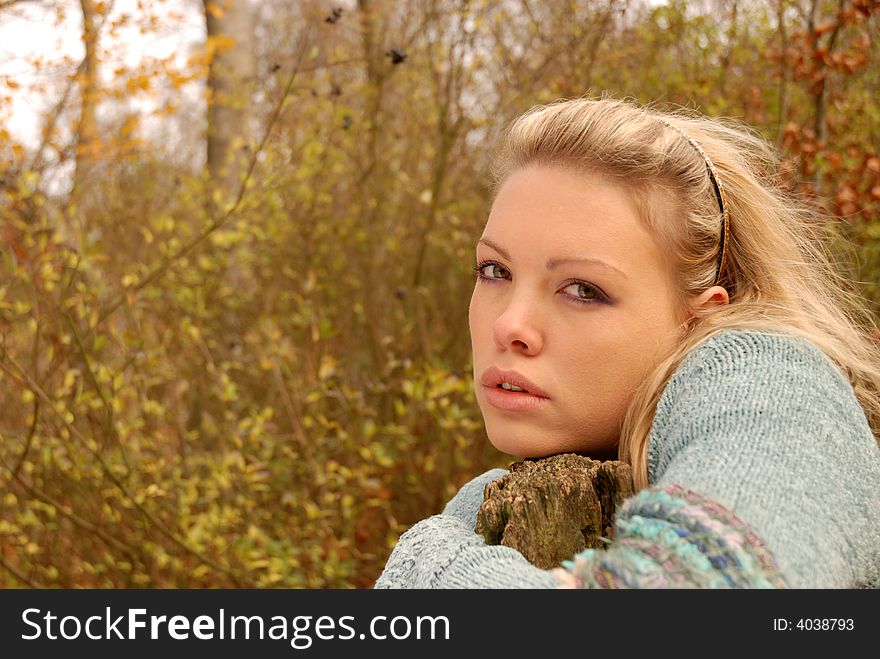 Portrait of Beautiful blonde in autumn setting. Portrait of Beautiful blonde in autumn setting.