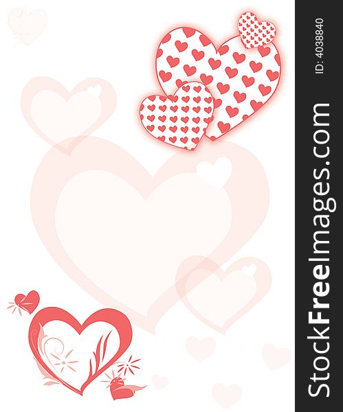 Valentine background with red hearts on white