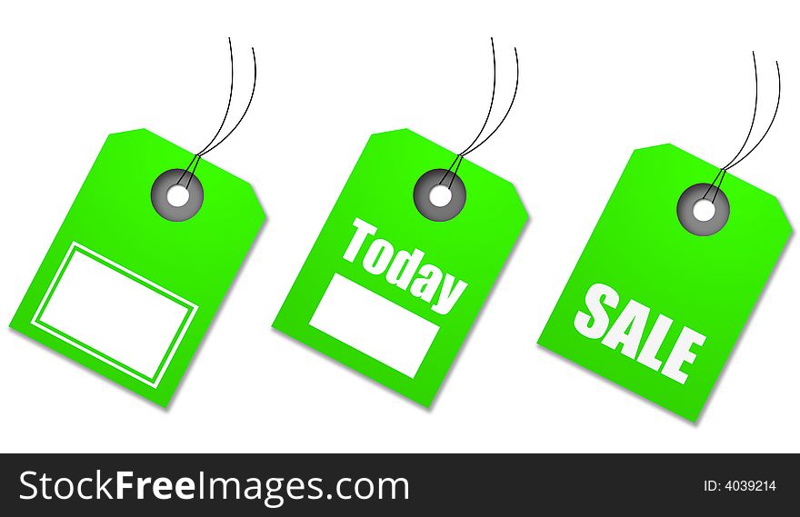 Green price tags on white background