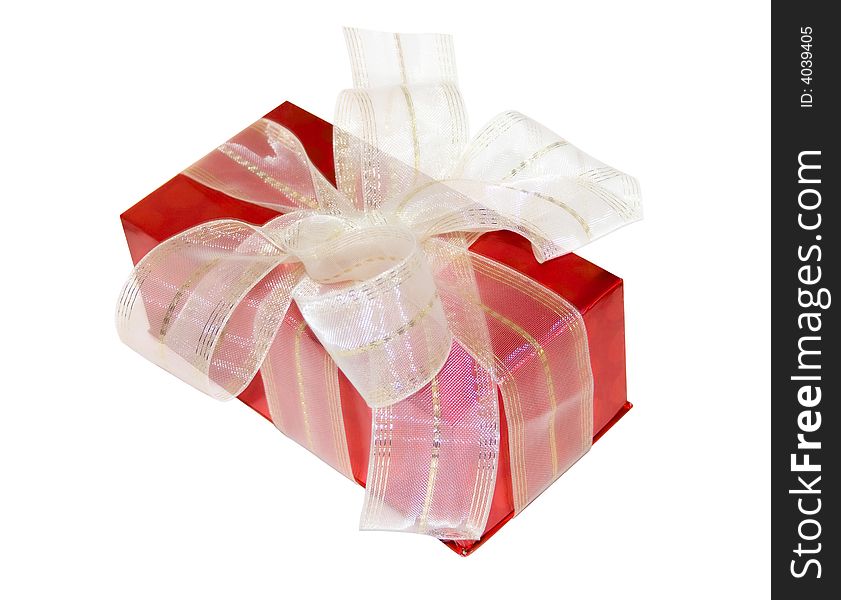 Red Gift Box With White Bow,isolated