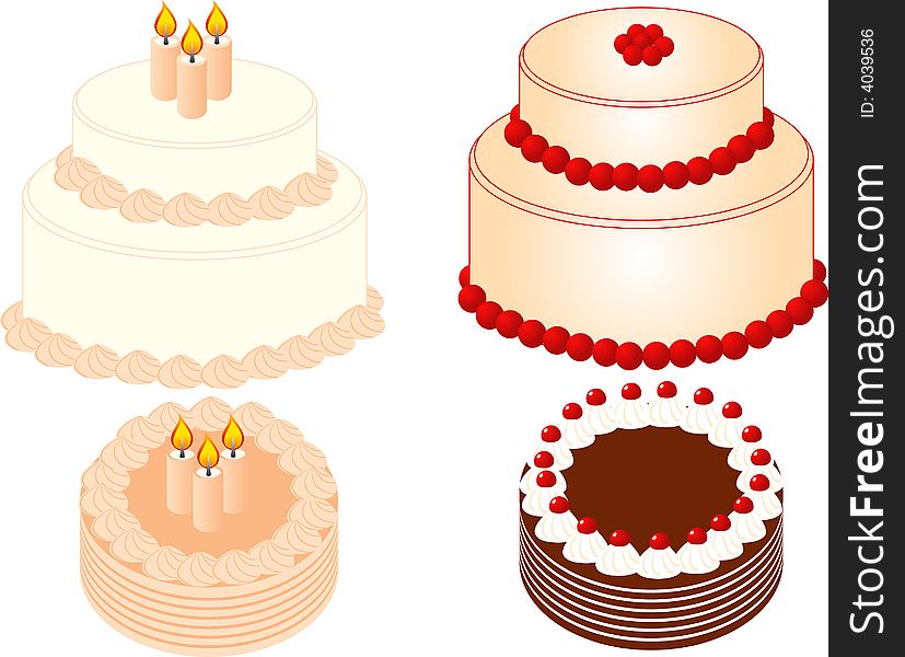 4  party cakes, illustration. 4  party cakes, illustration