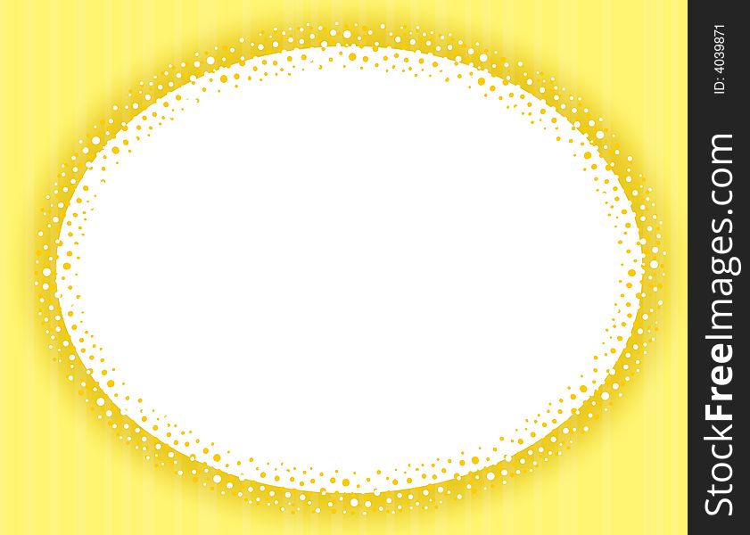 A background illustration featuring a white oval frame with decorative edging set against yellow striped background with opaque white stripes. A background illustration featuring a white oval frame with decorative edging set against yellow striped background with opaque white stripes