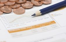 Coins, Pencil And Stock Market Graph Royalty Free Stock Image Coins, Pencil And Stock Market Graph Royalty Free Stock Image