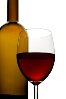 Bottle And Glass Of Red Wine Isolated Stock Image
