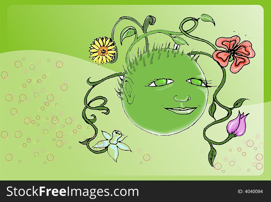 Season spring face illustration, hand draw and