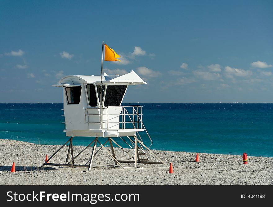 A baywatch tower on a lonely beach