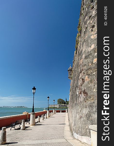 Panorama view of a historical promenade and castle wall. Panorama view of a historical promenade and castle wall