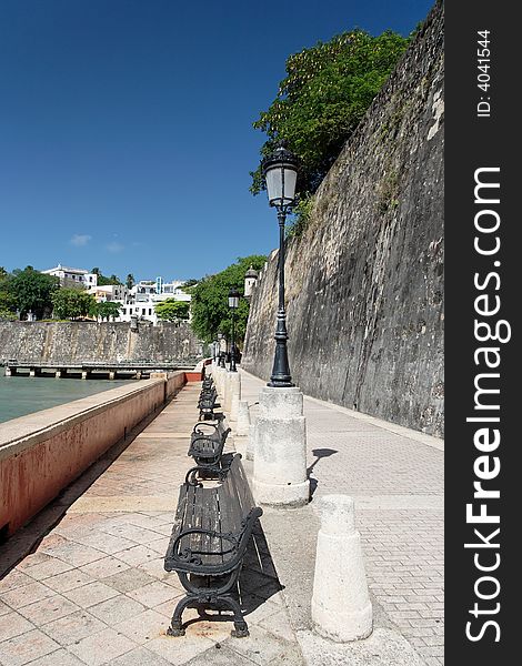 Panorama view of a historical promenade and castle wall. Panorama view of a historical promenade and castle wall