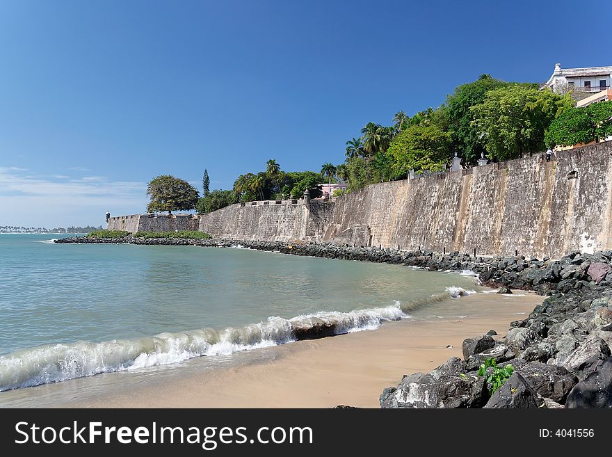 Panorama view of a historical caribbean fortress