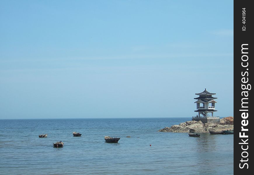 Boats and pavilion on the Sea near the beach