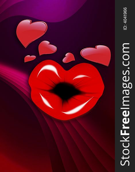 Colorful background with lips, hearts, curves, and swirls. Colorful background with lips, hearts, curves, and swirls