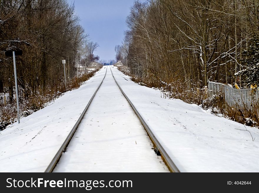 Railway lines, winter scene & snow