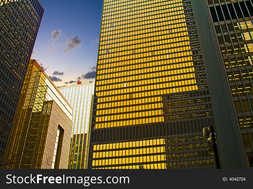 Office buildings, downtown, financial district, large banks. Office buildings, downtown, financial district, large banks