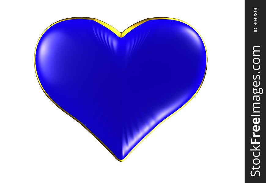 Isolated blue heart with gold edging on white background. Please see some similar pictures from my portfolio