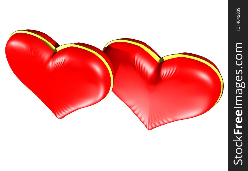 Isolated Two Red hearts with gold edging on white background. Please see some similar pictures from my portfolio