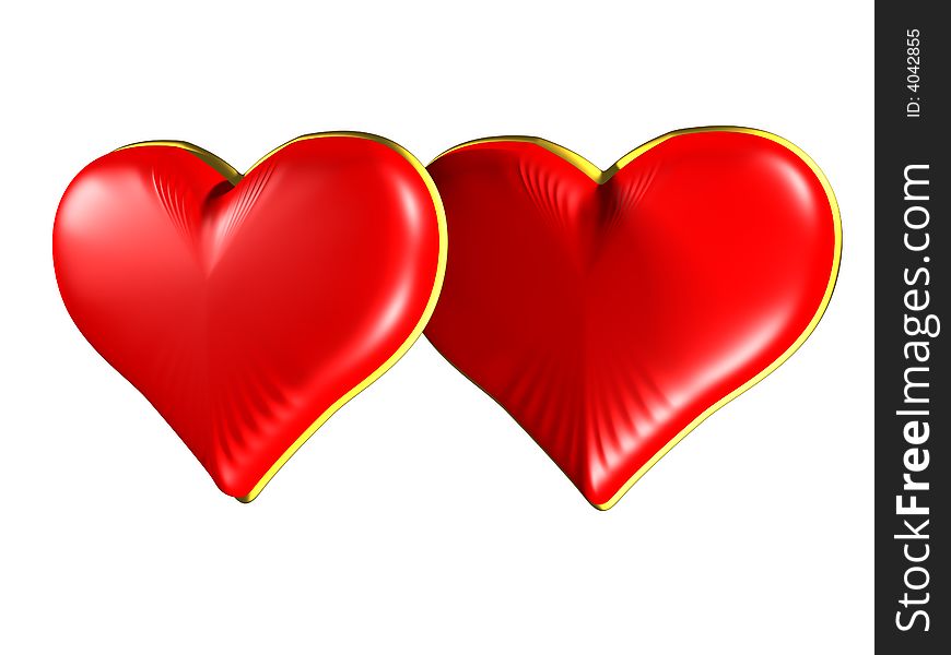 Two Red Hearts With Gold Edging