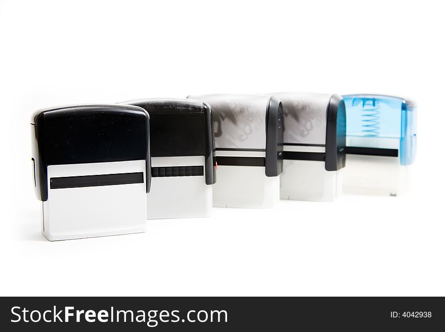 Five moders stamps on isolated white background
