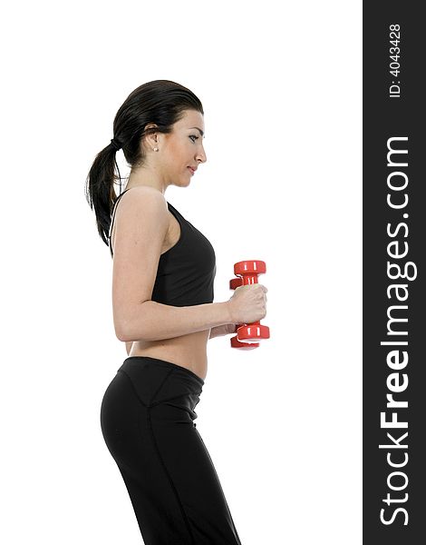 Woman practicing fitness on isolated background