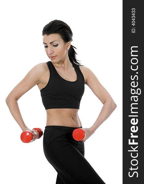 Woman practicing fitness on isolated background