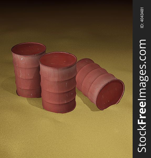 Oil barrels in desert 3d