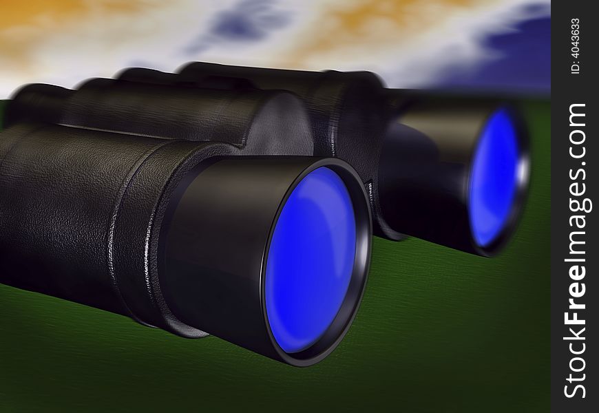 Binoculars 3d concept illustration close up