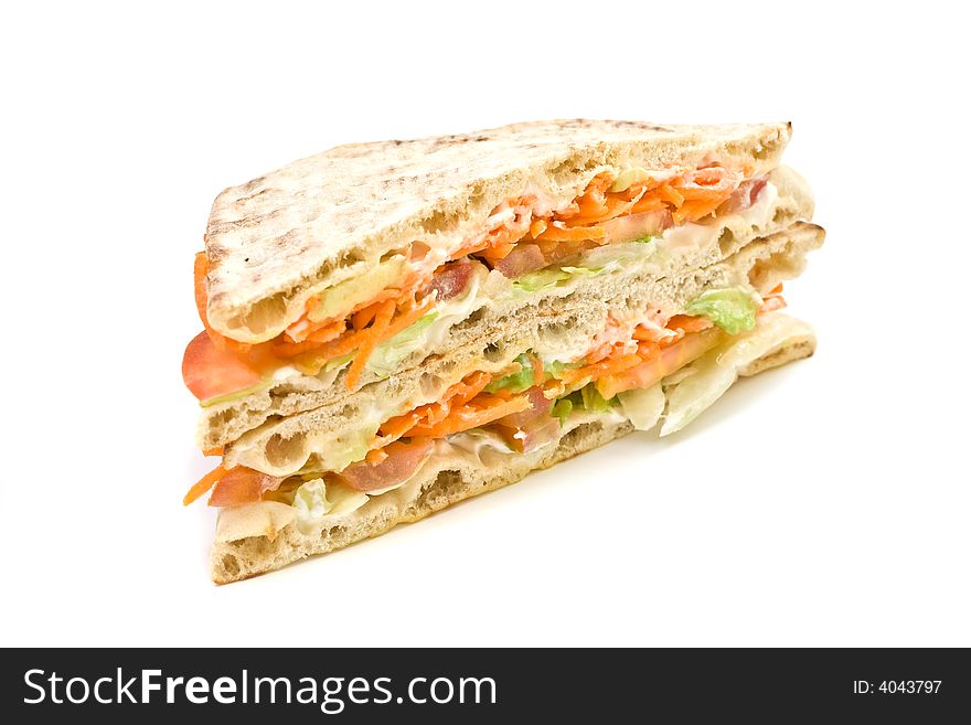 Healthy vegetables and mayonnaise sandwich on white background. Healthy vegetables and mayonnaise sandwich on white background