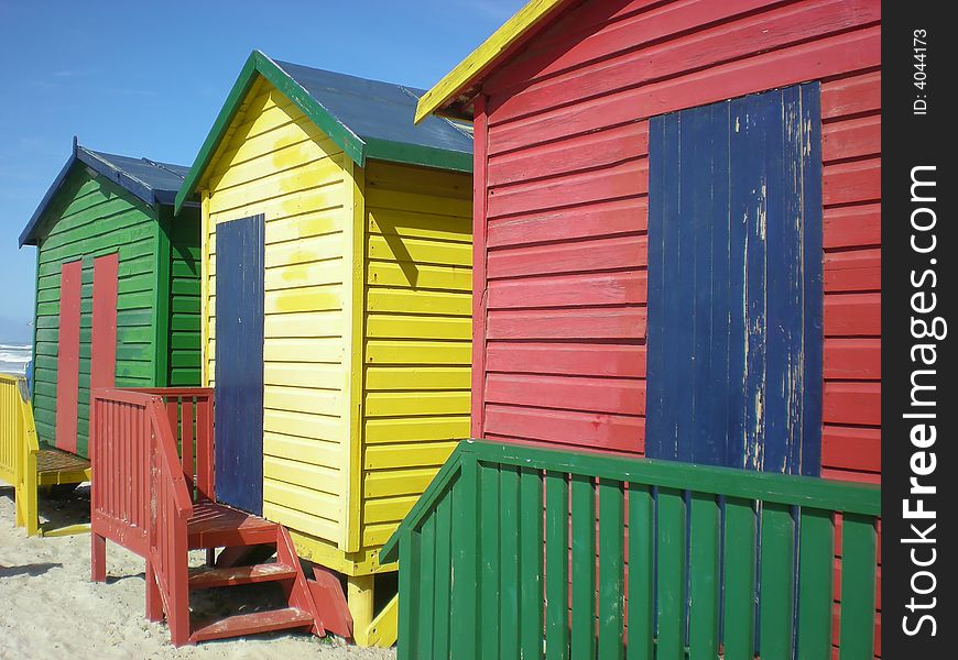 Colourful beach huts on the beach in Muizenberg, Cape Town