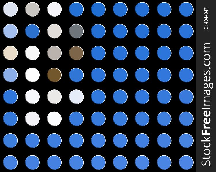 Rows of blue button shaped spots on black background. Rows of blue button shaped spots on black background