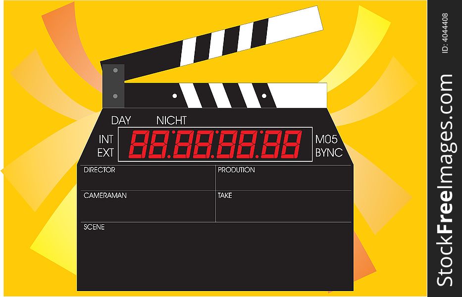 Clapboard, tool used by film directors on fund color, vector