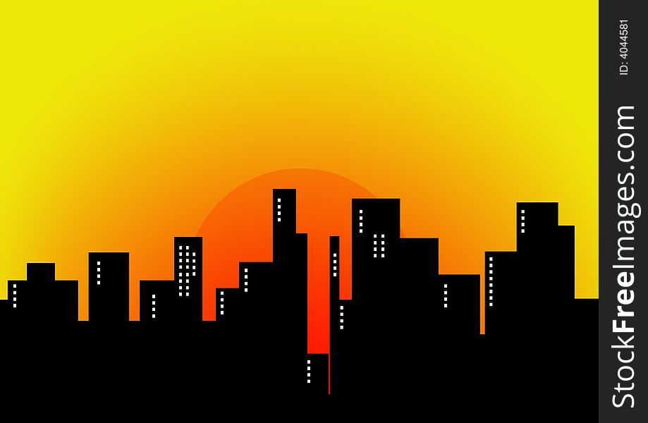 Illustration of the Sunset in a big modern city. Illustration of the Sunset in a big modern city