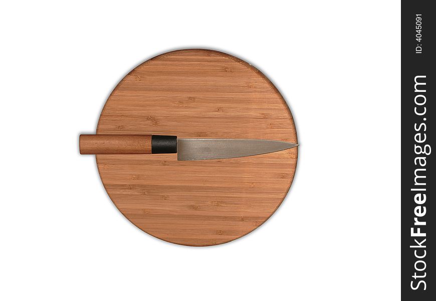 Knife on the brown chopping board