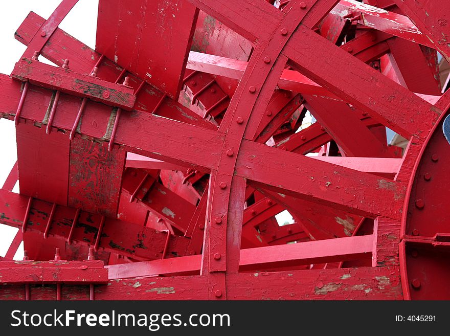 The Massive wooden Paddle wheel of a Mississippi Sternwheeler provides the power for the boat