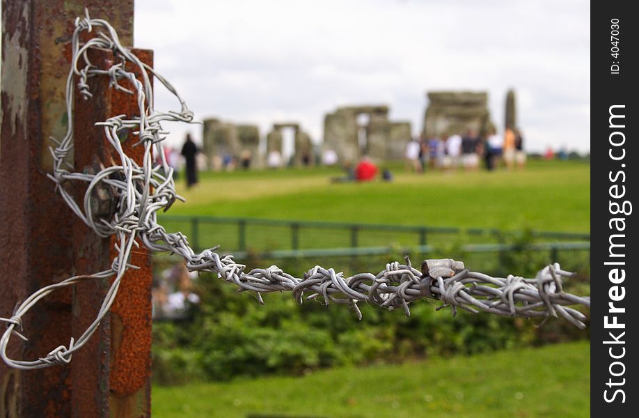 Stonehenge isolated behind barbed wire