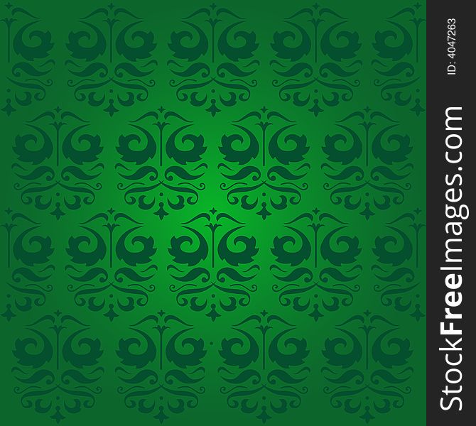 Green retro floral background- vector