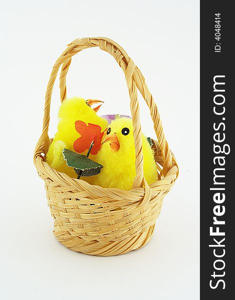 Chicken in basket, isolated on white background.