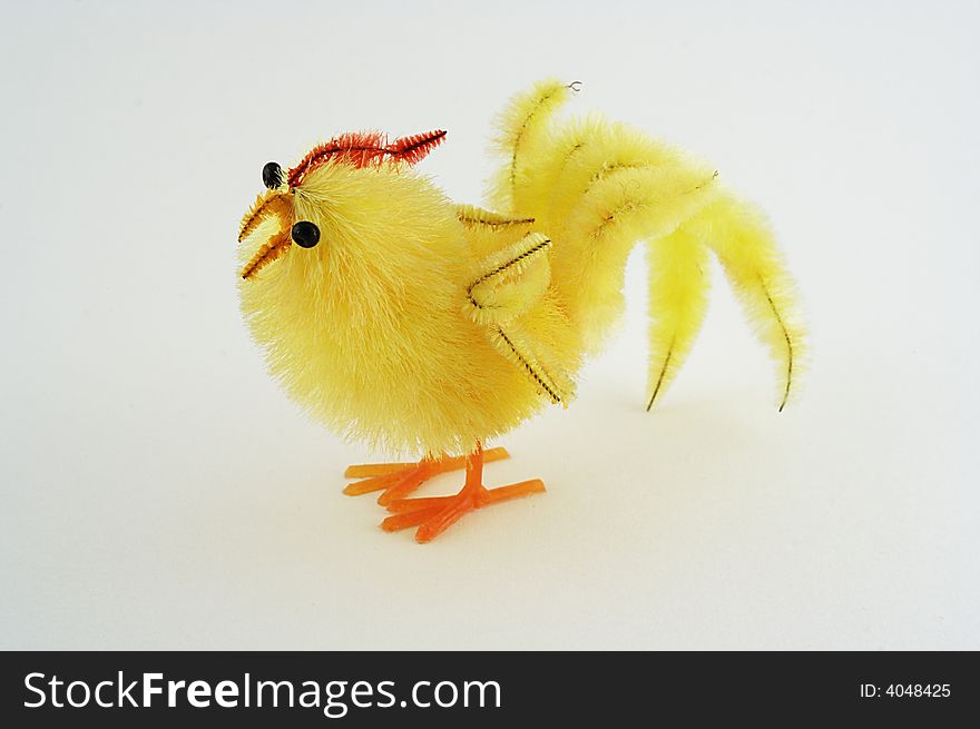 Chicken on white background, easter holiday decoration.