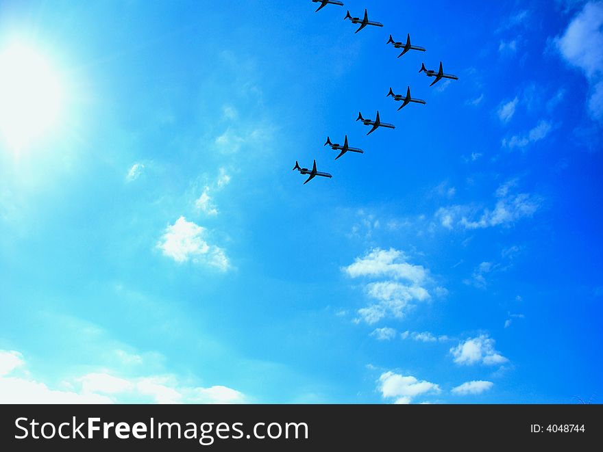 Digital manipulated aeroplanes flock picture. Digital manipulated aeroplanes flock picture