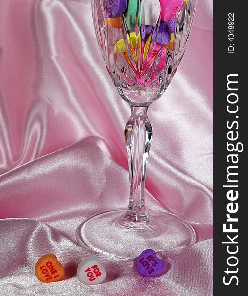 Sweet valentine candy in a crystal flute. Sweet valentine candy in a crystal flute.