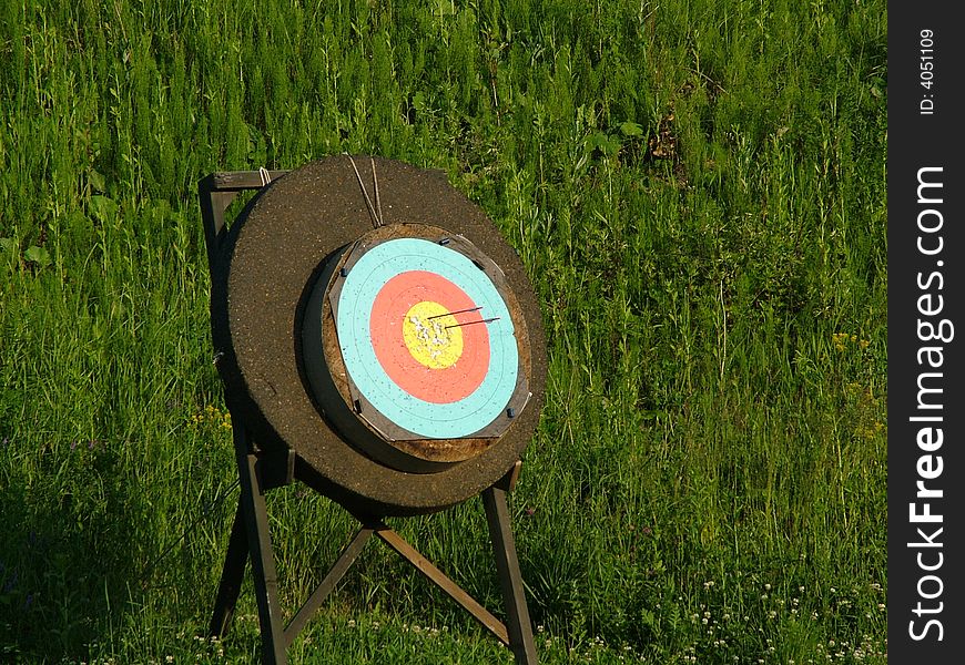 Archery target in front of hill covered with grass in Zagreb Croatia