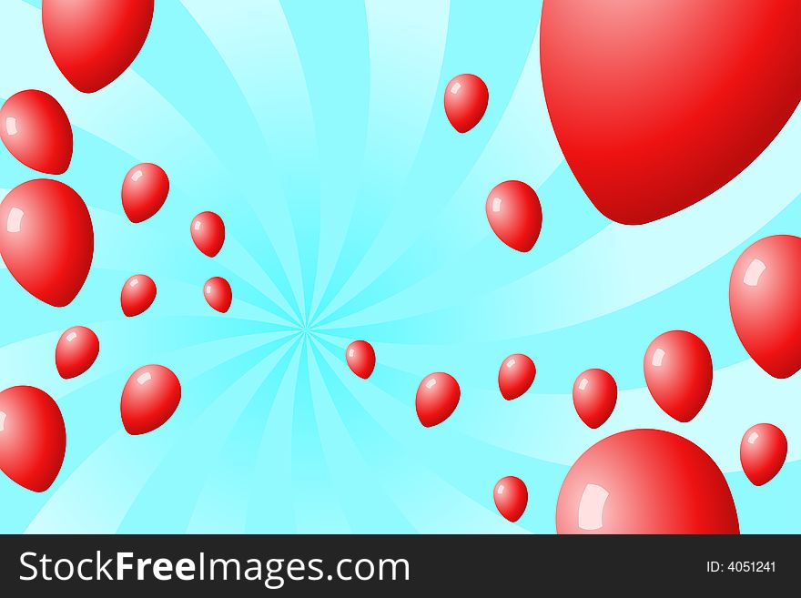 Vector illustration of red balloons over sky background