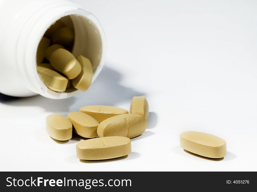 A pile of medicines on the white background