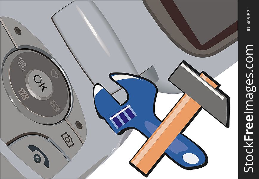 Icon of repair on a background of mobile phone