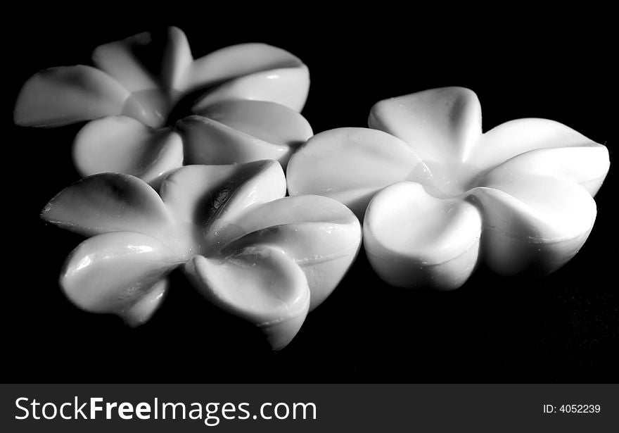 Flower shaped soap in black and white.
