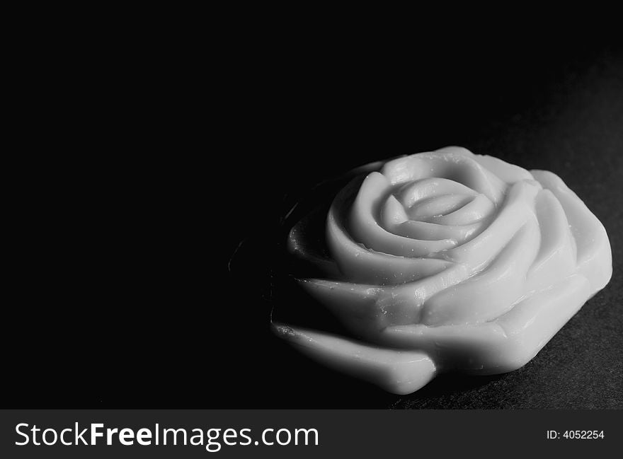 Flower shaped soap in black and white.