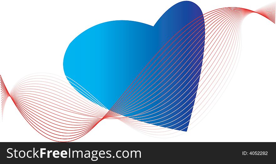 Blue heart and wave red lines abstract