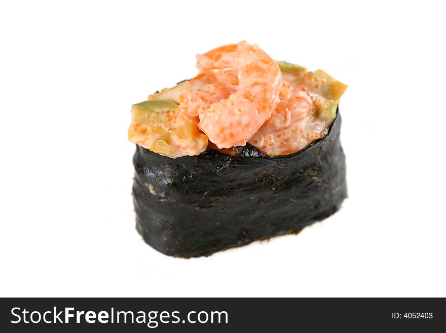 sushi with shrimps isolated on white